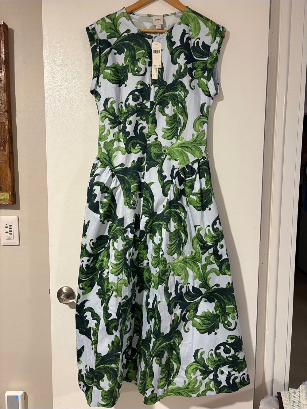 ANTHROPOLOGY -Maeve- Green Scroll Print Midi Dress- NWT-💚💙